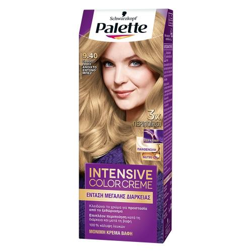 Schwarzkopf Palette Intensive Hair Color Creme Kit Μόνιμη Κρέμα Βαφή Μαλλιών για Έντονο Χρώμα Μεγάλης Διάρκειας & Περιποίηση 1 Τεμάχιο - 9.40 Ξανθό Πολύ Ανοιχτό Έντονο Μπεζ